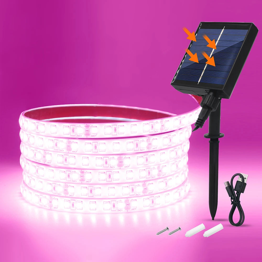24V LED Light Strip Solar Waterproof 8 Modes 2835 120LEDs/m White Red Green Blue Flexi Lamp IP68 Party Garden Outdoor Decoration