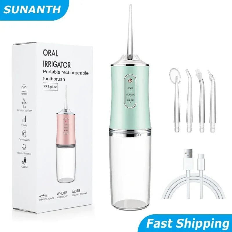 Portable Cordless dental water flossers,Professional Electric Oral Irrigator tooth cleaner 3 Modes & Water Drill,IPX7 Waterproof