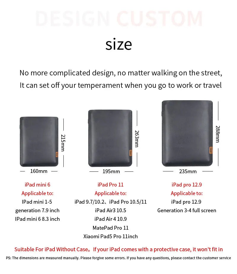 Ultra-Thin PU Leather Tablet Sleeve 8.3/10.9/11/12.9/13 inch Bag with Direct Side Access Pen Slot For iPad mini 7.9 Air Pro 13"