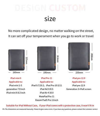 Ultra-Thin PU Leather Tablet Sleeve 8.3/10.9/11/12.9/13 inch Bag with Direct Side Access Pen Slot For iPad mini 7.9 Air Pro 13"