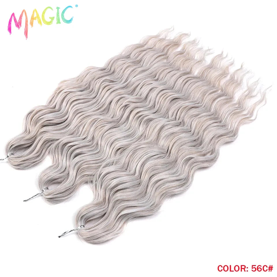 Anna Synthetic Hair 24 Inch Water Wave Braiding Hair Extensions Ombre Blonde Deep Wave Afro Curl Twist Crochet Hair for Women