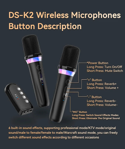 New DS-K2 Karaoke Companion Bluetooth Wireless Moving-Coil Microphone With RGB Light KTV DSP Mixer System For Wired Speaker Car