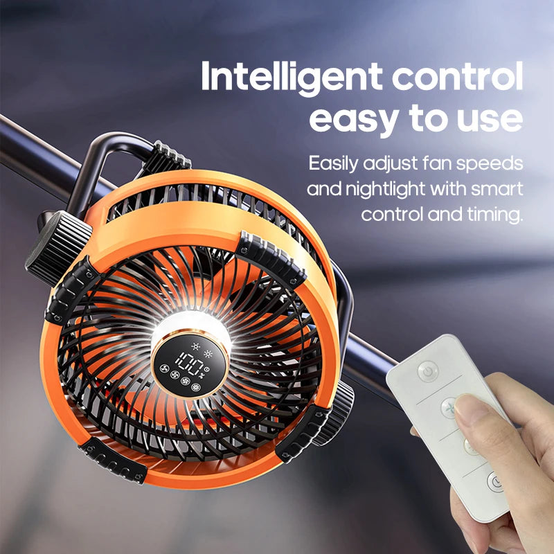 Multifunctional 6 in 1 Outdoor Camping Fan 20000mAh Desktop Air Circulator Wireless Ceiling Electric Fan with Hook and LED Light