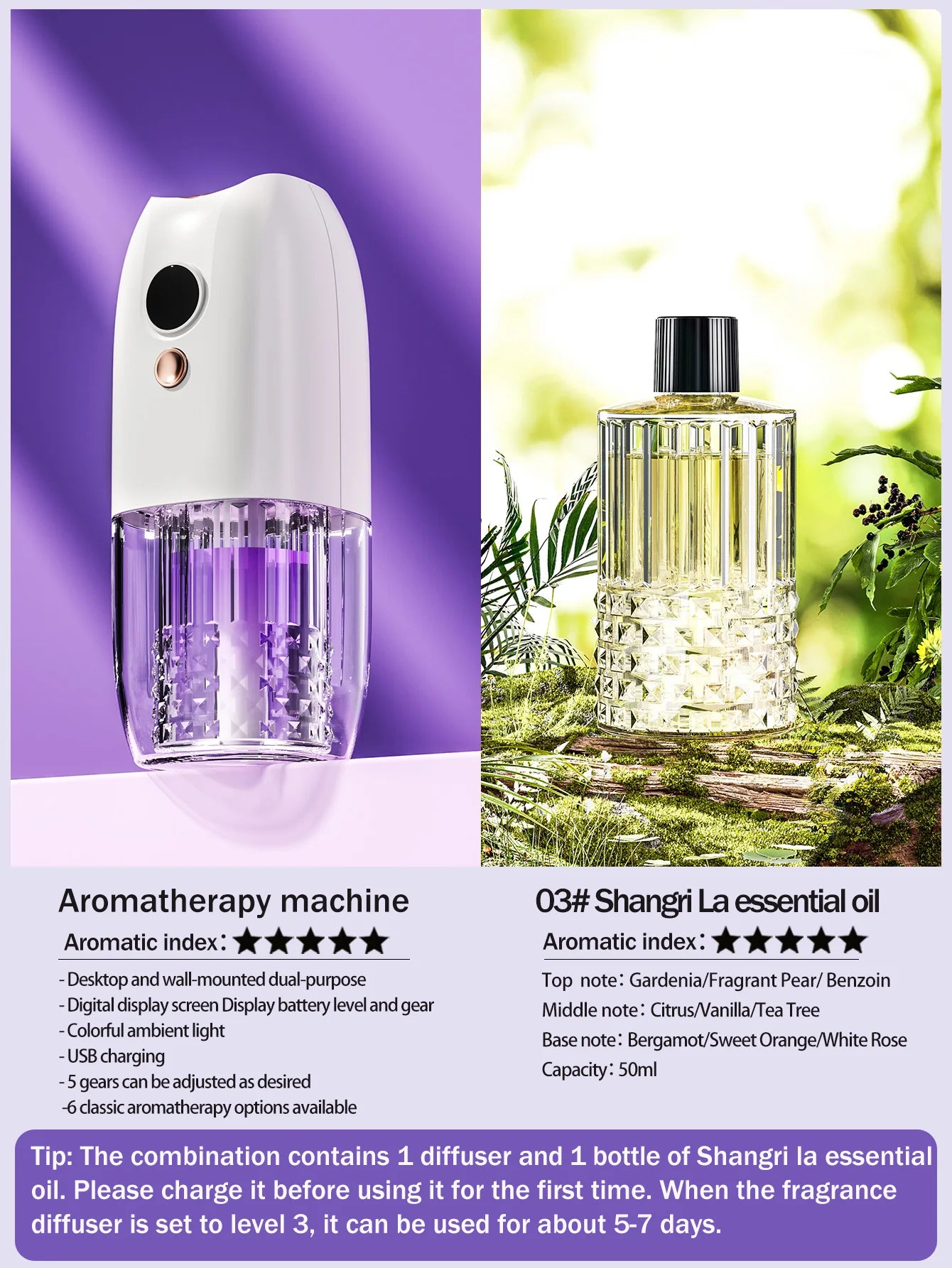 Multifunctional rechargeable portable essential oil diffuser Multiple aroma aromatherapy essential oils can be used in home cars