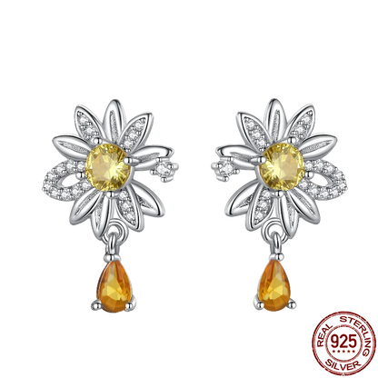 Hot Sale 925 Sterling Silver Spring Zircon Sunflower Stud Earrings For Women 2023 Trending Fashion Jewelry mother's day gift