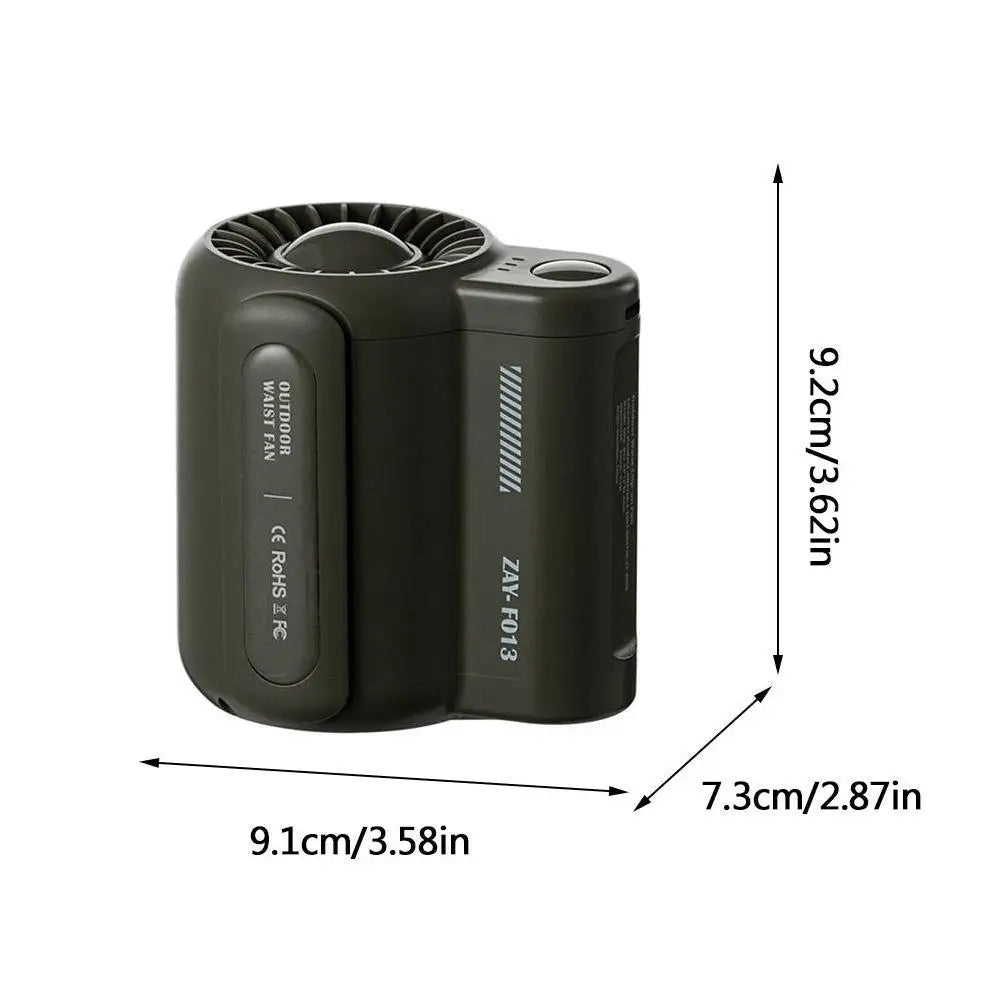 Outdoor waist hanging fan, 3-speed strong wind handheld, portable USB belt clip neck fan, suitable for outdoor travel