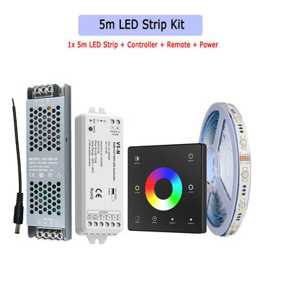 5m 10m 20m RGB+CCT LED Strip 24V 5050 Colorful+Dual White Flexible Dimmable Room Decor Party Light 2.4G RF Touch Panel Remote