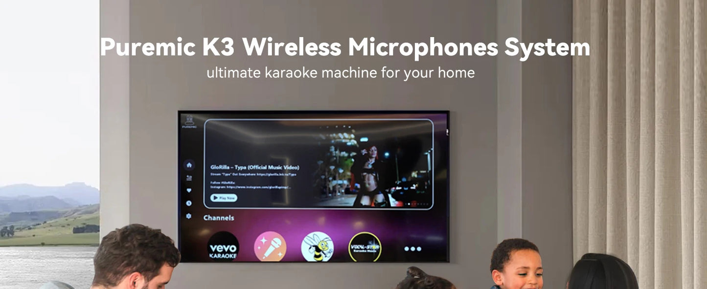 Puremic Karaoke Machine K3 with Millions Songs Free Forever Duet Karaoke Mics for Singing with Rechargeable Dock, HDMI+Aux Cable