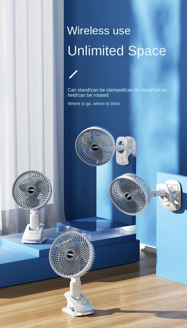 Portable Clip Fan USB Rechargeable 3-gears Wireless Electric Handheld Fan Clip Circulator Cooling Fan For Camping Desktop Office