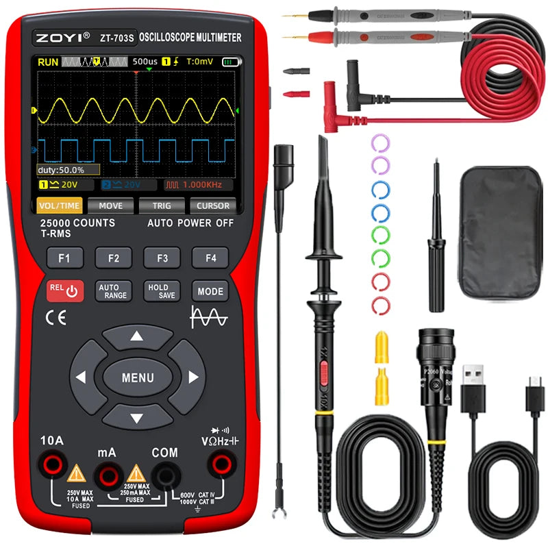 OYI ZT703S 3in1 Digital Multimeter 50MHz Bandwidth 280MS Rate PC Waveform Data Storage Dual Oscilloscope Signal Generator