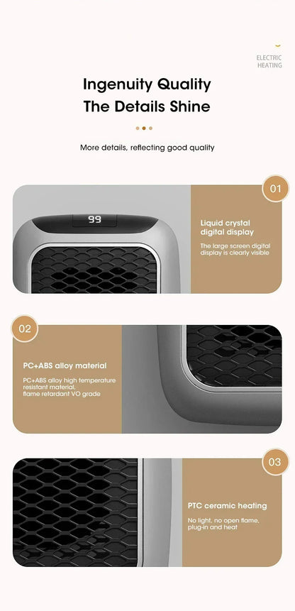 800W Portable Electric Heater EU Small Bathroom Fast Heating Fans Bedroom Heater Home Use Warming Device with Remote Control