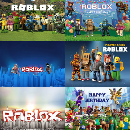 Roblox theme Game Shower Vinyl Hot Game Backdrop Cloth Kids Birthday Photo Background For Party Decoration Boys Backdrops