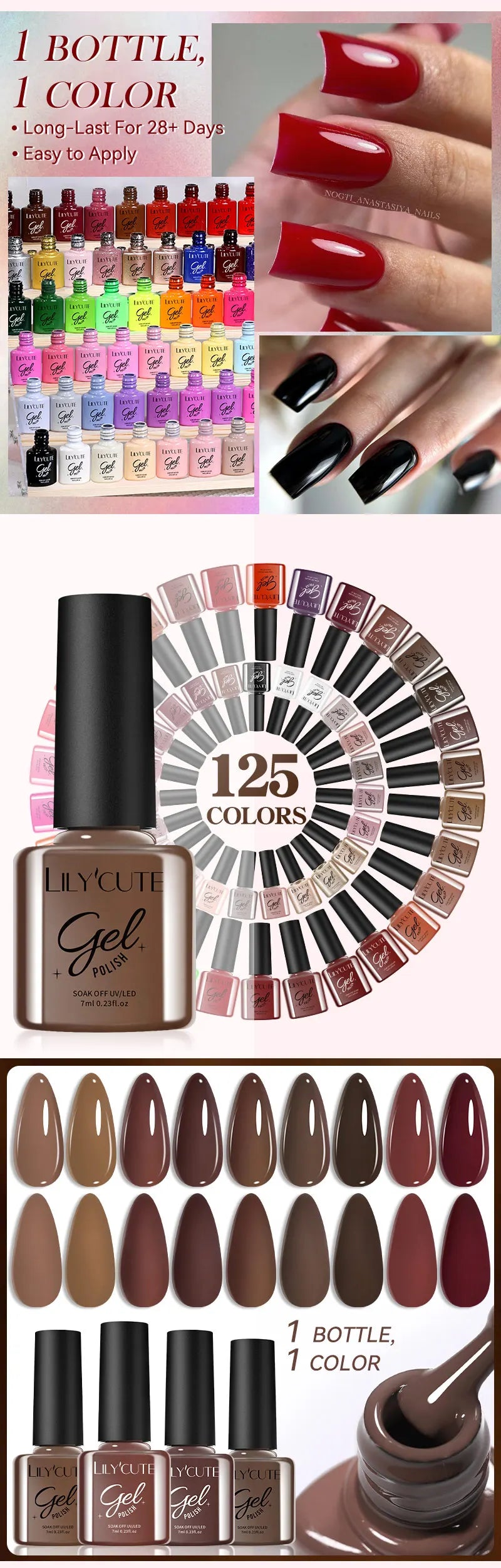 LILYCUTE Ancora Red Autumn Winter Gel Nail Polish Semi Permanent Soak Off UV LED Gel Varnish Manicure Nail Supplies