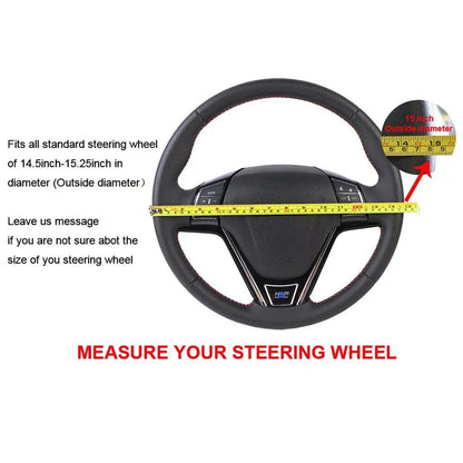 Universal Braid Steering Wheel Cover 38cm Leather Hand Sewing Steering Wheel Cover Genuine Cowhide Leather with Needles Thread