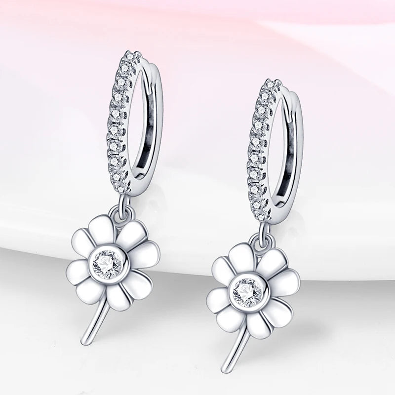 Hot Sale 925 Sterling Silver Spring Zircon Sunflower Stud Earrings For Women 2023 Trending Fashion Jewelry mother's day gift