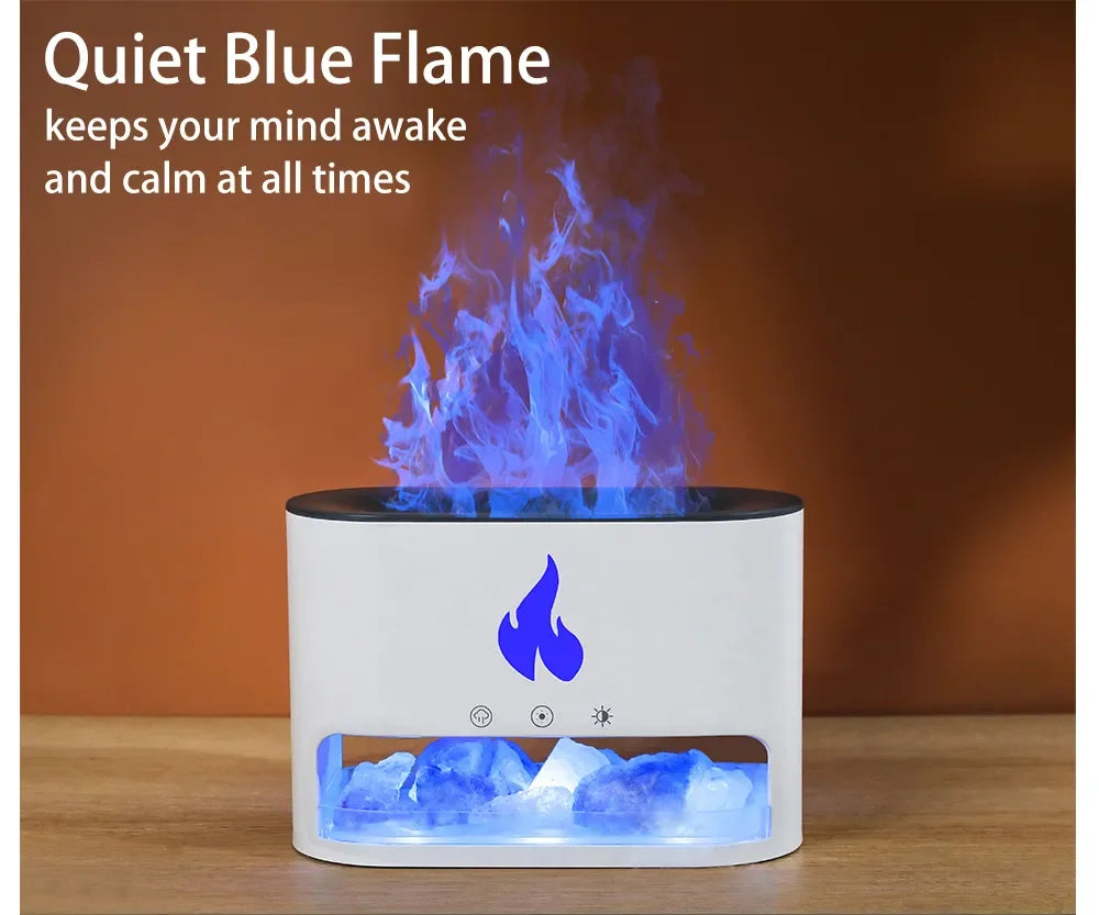 New Fireplace Humidifier Crystal Salt Rock Fire Lamp 7 Color Flame Aroma Volcano Air Humidifier Essential Oil Diffuser for Home