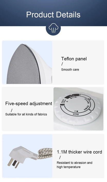 Portable Handheld Iron Lightweight Wrinkle Removing Iron for travel Non-stick Multifunctional Dry Iron Temperature adjustable