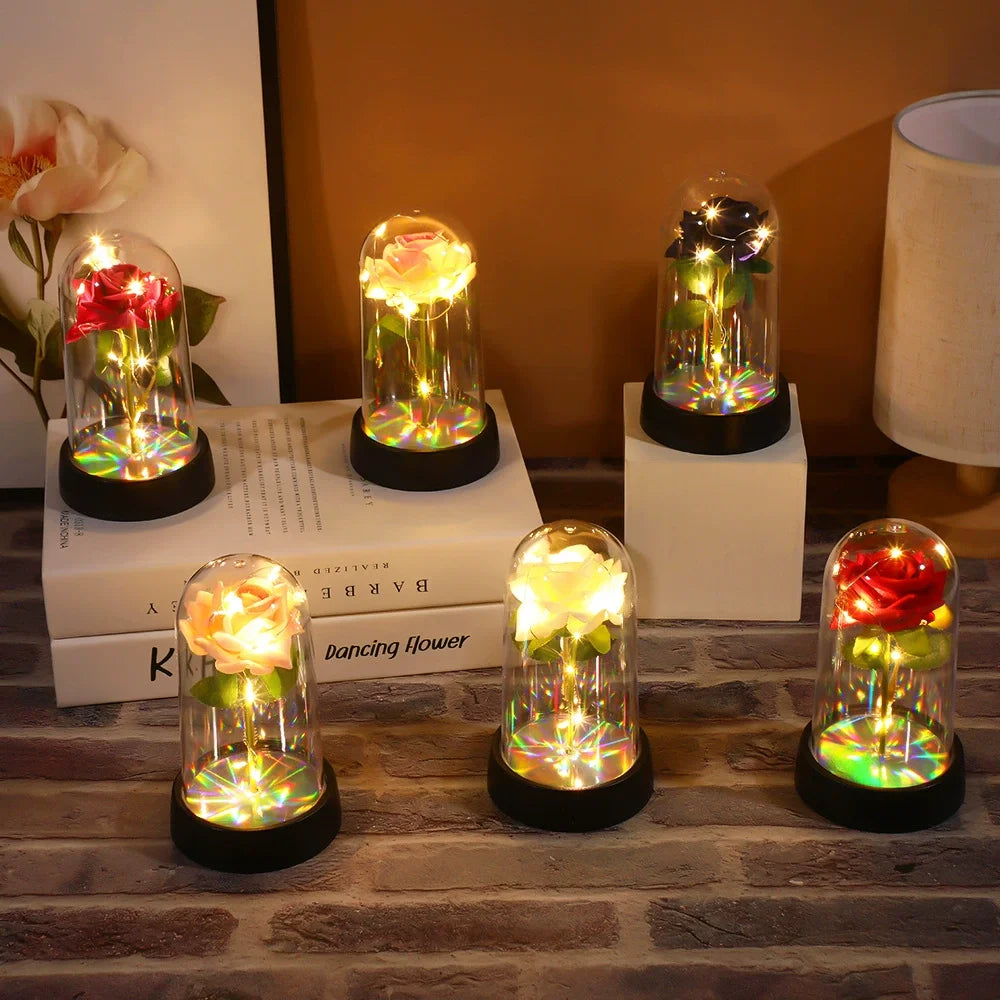 Red Rose Artificial Flowers Creative Valentine's Day Mother's Day Gift Rose in Glass Cover Light Up Rose Wedding LED Galaxy Rose