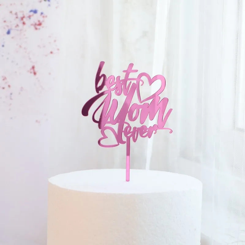 New Happy Mother's Day Birthday Cake Topper Gold High-grade Acrylic MOM Party Cake Toppers Mother's Day Gifts Dessert Decoration