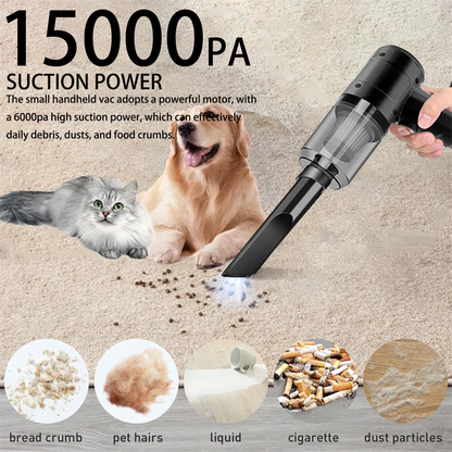 Cordless Handheld Vacuum Cleaner High Power Mini Portable Car Dust Collector with Hairdryer Function for Auto Interior Cleaning