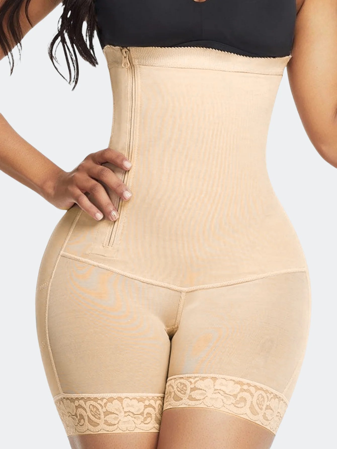 1pc Women's Butt Lifting & Shaping Briefs, High Waist Shapewear Shorts With Hook & Zipper, Suitable For Daily Wear