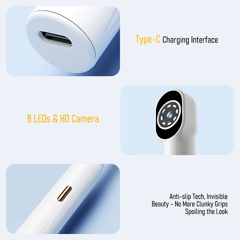Handheld 1080P WiFi Endoscope Oral Camera with 8 LED Lights Compatible with iPhone, Android & Type-C for Dental/Tooth Inspection