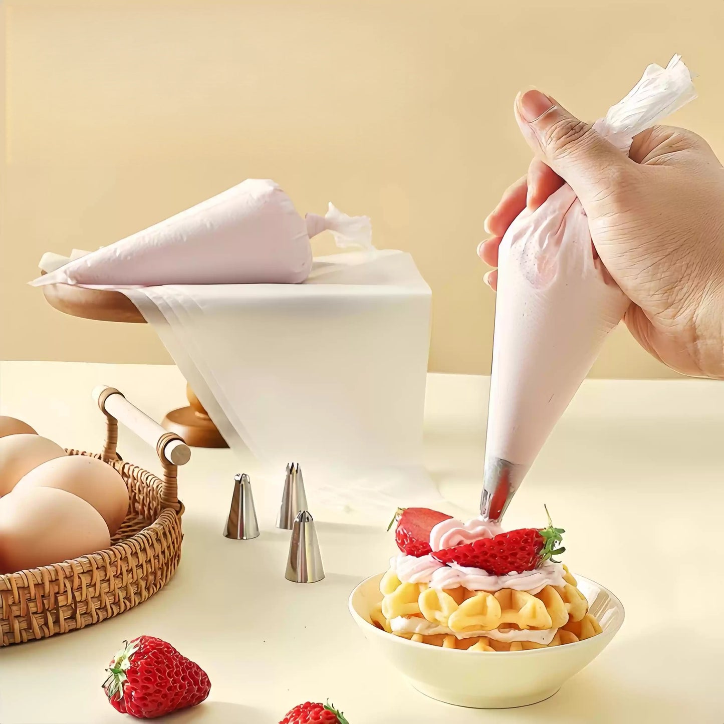 100-Pack White Plastic Pastry Bag - Focused Piping Action, Comfortable Hand Grip, 100PCS