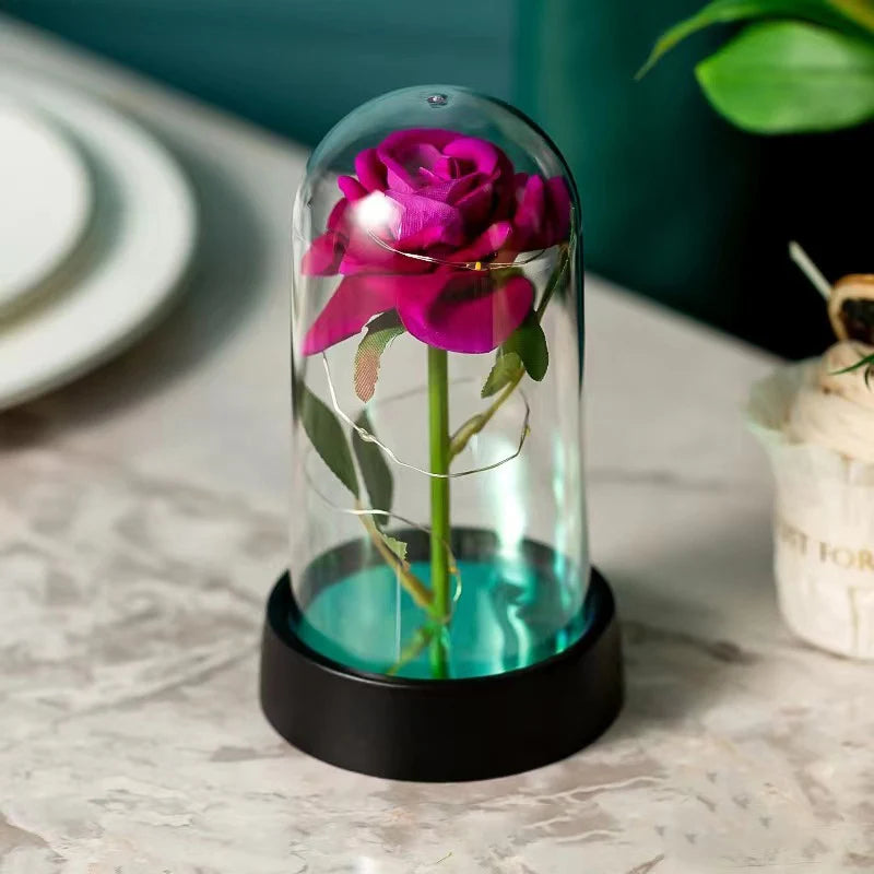 Red Rose Artificial Flowers Creative Valentine's Day Mother's Day Gift Rose in Glass Cover Light Up Rose Wedding LED Galaxy Rose
