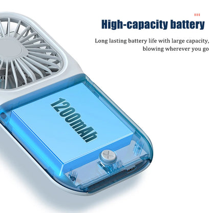 Handheld small fan, outdoor mini folding fan, USB charging portable neck hanging fan, desktop stand small fan
