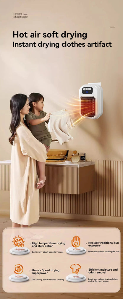 Portable Heater Electric Heater Plug in Wall Room Heater Radiator Remote Warmer Machine Muted for Bedroom Bathroom Office