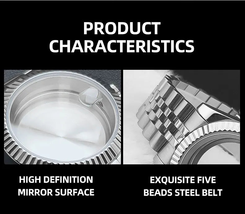 Neiton 36mm/40mm Sapphire Glass For Men Watch Case Fit NH36 NH34 NH35Movement FashionWaterproof Jubilee Stainless Steel
