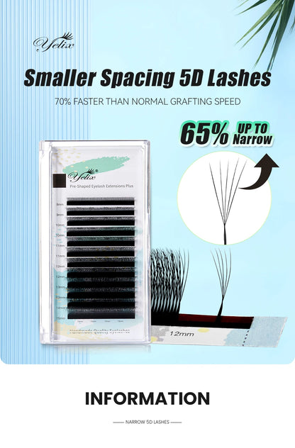Yelix Narrow 5D Lashes Smaller Spacing 5D W Shape Eyelash Extension Premade Natural Soft Small Fan Mesh Volumen Lashes