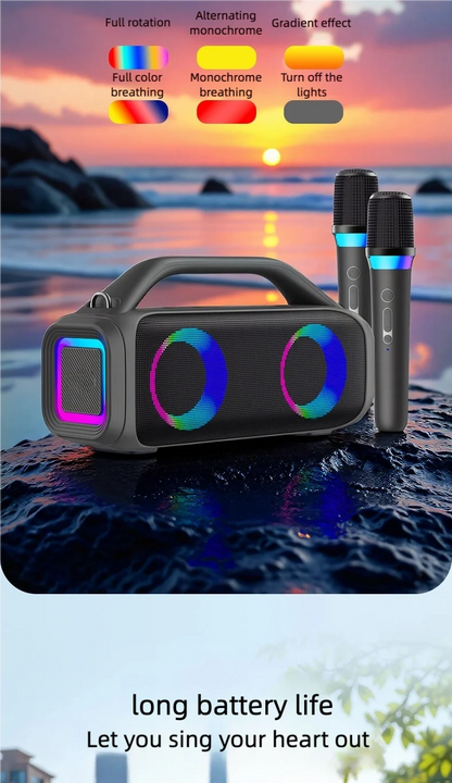 Karaoke Machine for Adults, Portable Bluetooth Speaker with 2 Wireless Microphones, Portable PA System with Disco Lights