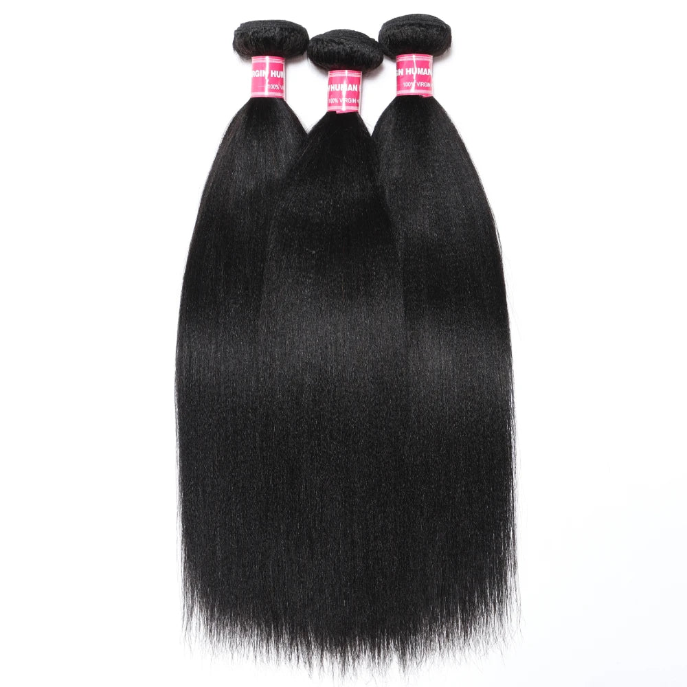Unice Hair Yaki Straight Hair Bundles 1/3/4 PCS Bundles 100% Human Hair Sew In Quick Weaves Hair Extensions 100G Per Bundle