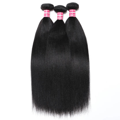 Unice Hair Yaki Straight Hair Bundles 1/3/4 PCS Bundles 100% Human Hair Sew In Quick Weaves Hair Extensions 100G Per Bundle