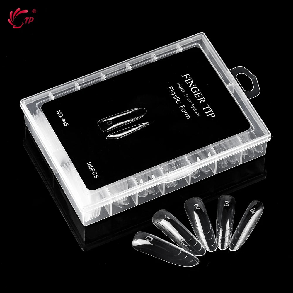 TP New 70pcs/140pcs Clear Nail Dual Form Full Cover Nail Extension System Quick Building Gel Molds False Nail Tip Manicure Tools