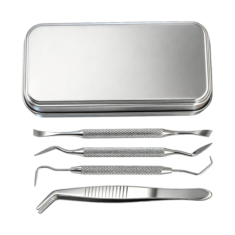 5PCS Mini Dental Oral Care Tool Set Cleaning Calculus Remover Tooth Stains And Tartar Stainless Steel Kit With Box Tweezers