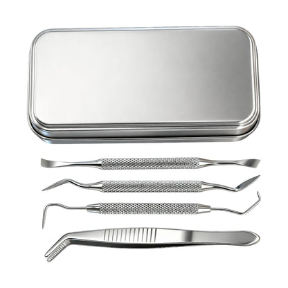 5PCS Mini Dental Oral Care Tool Set Cleaning Calculus Remover Tooth Stains And Tartar Stainless Steel Kit With Box Tweezers