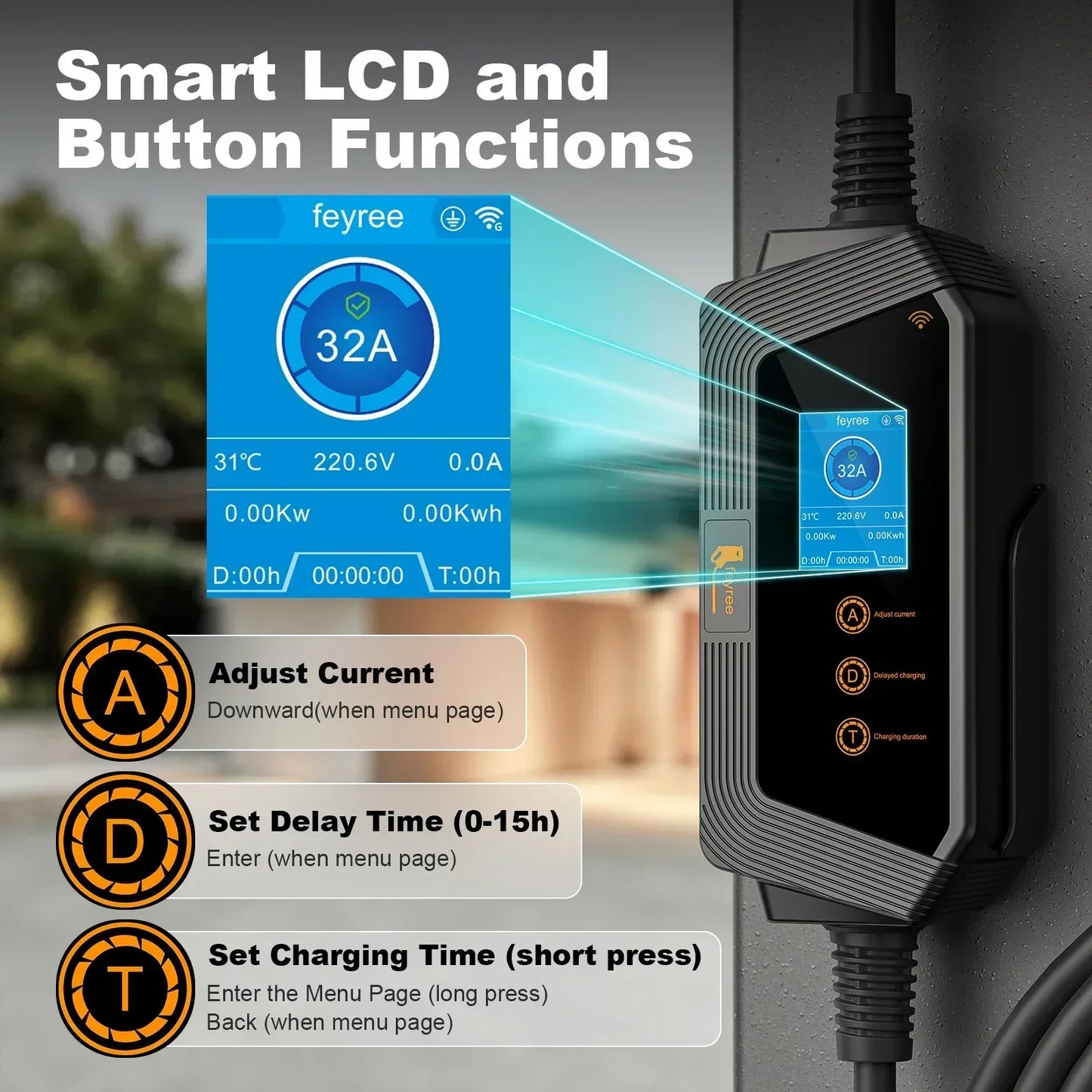 feyree Type2 / Type1 / GBT / TS-NACS Socket 32A 7KW 1 Phase Smart APP Wi-Fi Control for Home & Outdoor Use