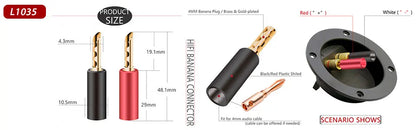 20pcs/10pairs BANANA PLUGS 24K Gold-plated 4MM Banana Connector with Screw Lock For Audio Jack Speaker Plugs Black&Red