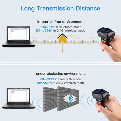 Eyoyo EY-016 Finger Ring Barcode Scanner Mini Wearable 3-in-1 USB Wired & 2.4G Wireless QR Reader for Store Warehouse Scanning