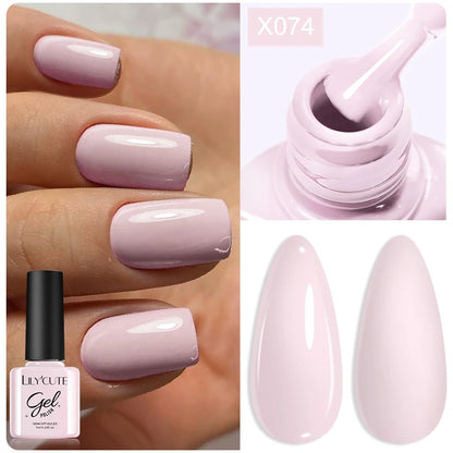 LILYCUTE Nude Crystal Rubber Base Gel Nail Polish Natural Color Semi Permanent UV Gel Soak Off Self Leveling Nail Gel Varnishes