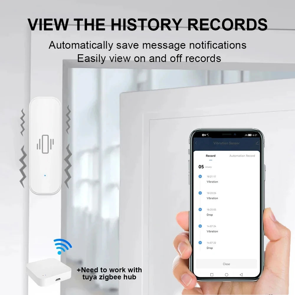 Smart Vibration Sensor ZigBee Sensor Monitor App Control Security Protection Zigbee Sensor Motion Shock Alarm Support Z2M