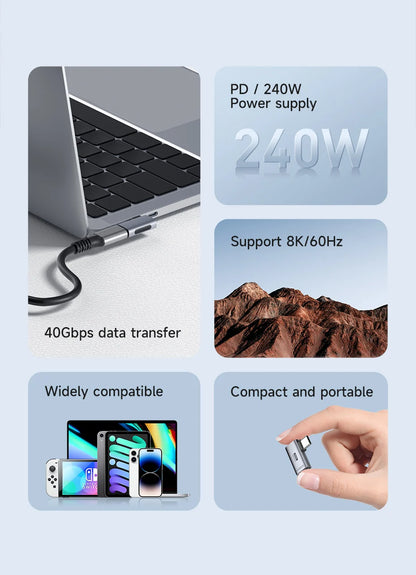 Hagibis 240W USB C to C Adapter 40Gbps 8K 60Hz 90 Degree Converter USB4 Adapter for Thunderbolt 4/3 MacBook iPhone 17 Pro Tablet