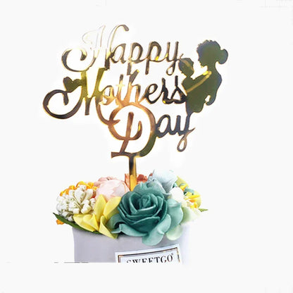 New Happy Mother's Day Birthday Cake Topper Gold High-grade Acrylic MOM Party Cake Toppers Mother's Day Gifts Dessert Decoration