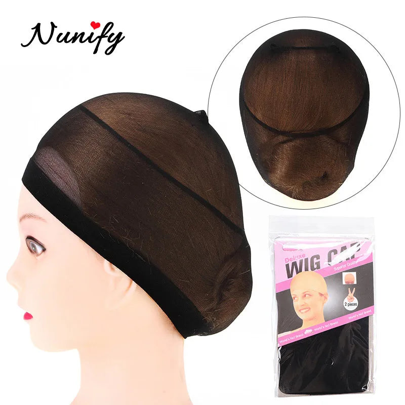Nunify Nude Stocking Wig Cap Mesh Net Bald Cap For Install Wigs 2Pcs/Pack Free Size Strechy Stocking Cap Breathable Hairnet