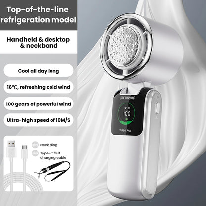2025 New Ice Pack High-Speed Handheld Eletric Fan 100 Speed Adjustable Folding Mini Fan Portable Outdoor Hanging Neck Small Fan