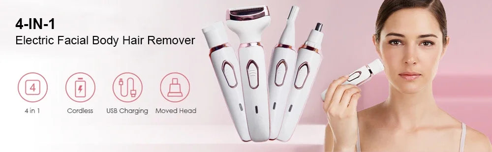 Electric Shaver For Woman Body Hair Removal Epilator Painless Cordless Trimmer Women Face Leg Bikini Razor 4 in 1 Hair Remover
