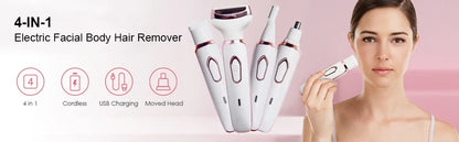 Electric Shaver For Woman Body Hair Removal Epilator Painless Cordless Trimmer Women Face Leg Bikini Razor 4 in 1 Hair Remover