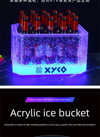 LED Rechargeable Glowing Ice Bucket, Bar KTV Champagne Bucket, Nightclub Dedicated Beer Bucket,Wine Bottle Storage Container